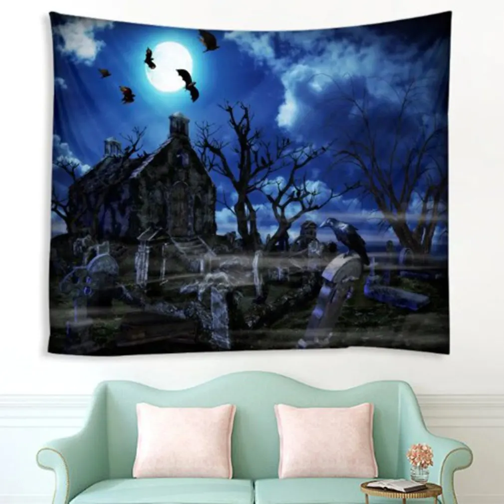 Halloween Tapestry Pumpkins Tree Grave crow Print Wall Hanging Tapestry Art Home Decoration Wall Tapestry