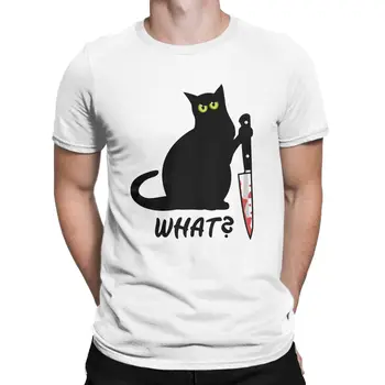 

Men's T-Shirts Killer Cat What Crazy Cotton Tee Short Sleeve Murderous Cat With Knife Funny T Shirt O Neck Clothes Printing