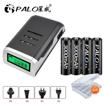 

C905W LCD Display PALO Battery Charger For AA/AAA NiCd NiMh Rechargeable Batteries+4pcs AA Rechargeable Batteries AA NIMH Batter