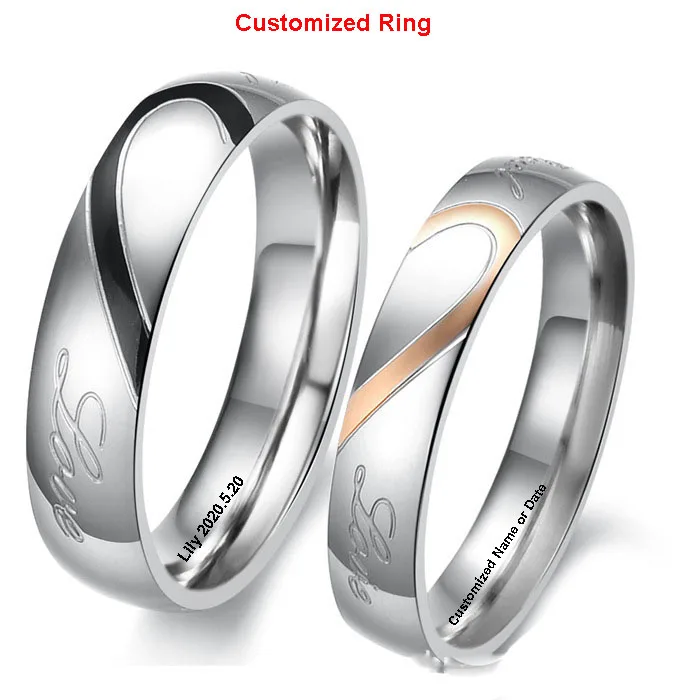 Anillo de compromiso personalizado con nombre y fecha para hombre y mujer, sortija de compromiso con grabado de amor Real para parejas, aniversario, regalo de San Valentín