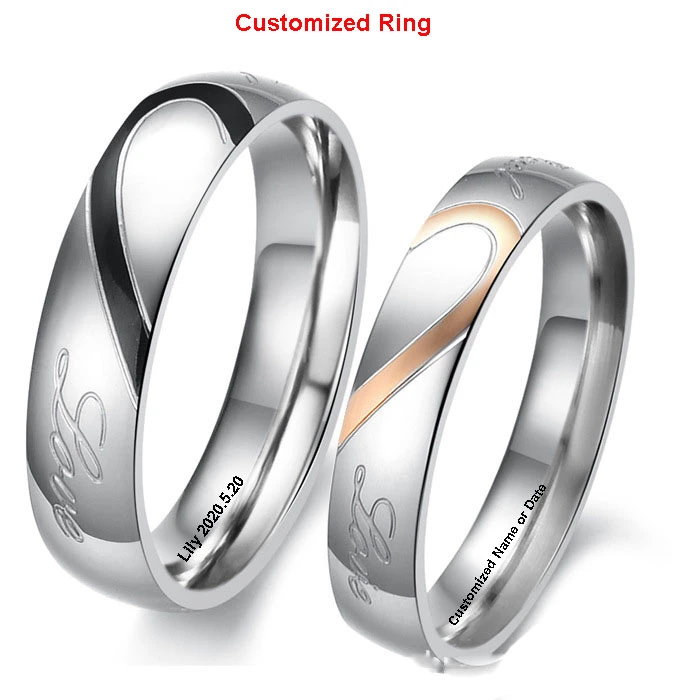 XP Free Engraving Personalized Mens Womens Stainless Steel Brushed Domed Promise Wedding Band Ring,Size 5-15