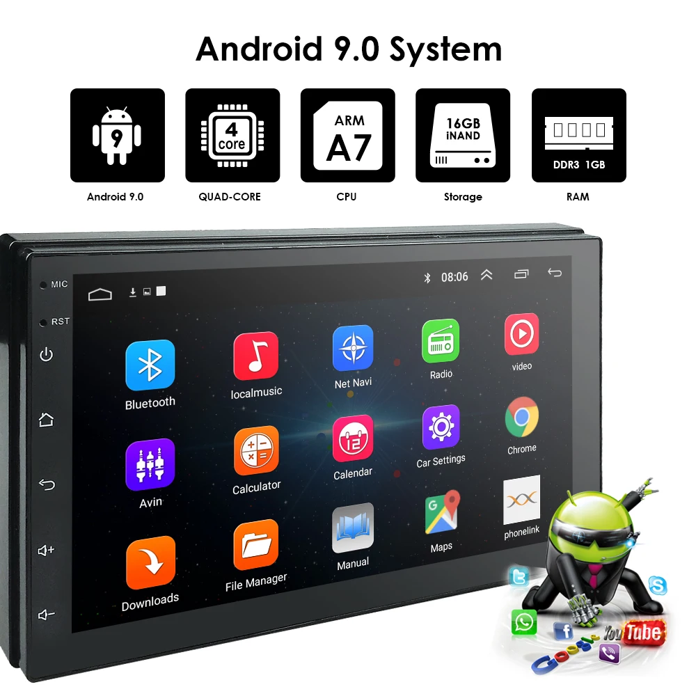 Excellent New Universal 2 Din 7" Car Multimedia Auto radio Touch screen Bluetooth GPS Stereo USB FM DVR TPMS OBD2 Free Backup Camera 5