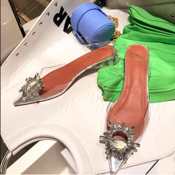 

PVC PU Rhinestone Sandals Women Buckle Strap Summer Sandals Bling Crystal Sexy Pointed Toe Sandalia Feminina Party Shoes Woman