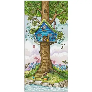 

Tree house in spring patterns Counted Cross Stitch 11CT 14CT 18CT DIY Cross Stitch Kits Embroidery Needlework Sets