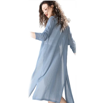 

cardigan women long summer new shirt thin tops three quarter sleeves flax sunproof coat fashion beach cover soft blouses