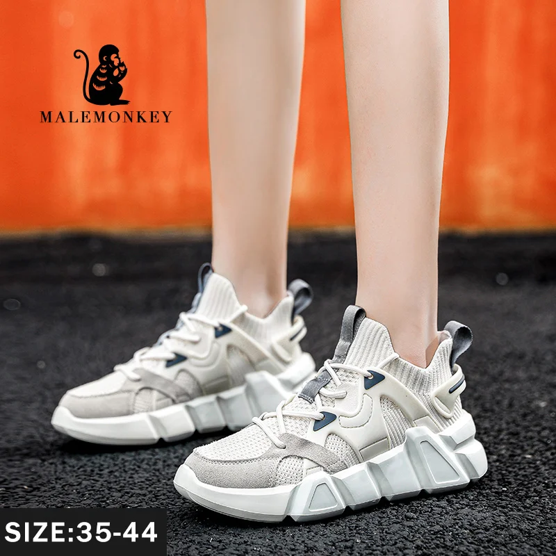 Las mujeres grueso zapatillas de plataforma de 2021 de moda Primavera transpirable comodidad Casual para correr un par de zapatillas de deporte blanco de talla grande 35-44