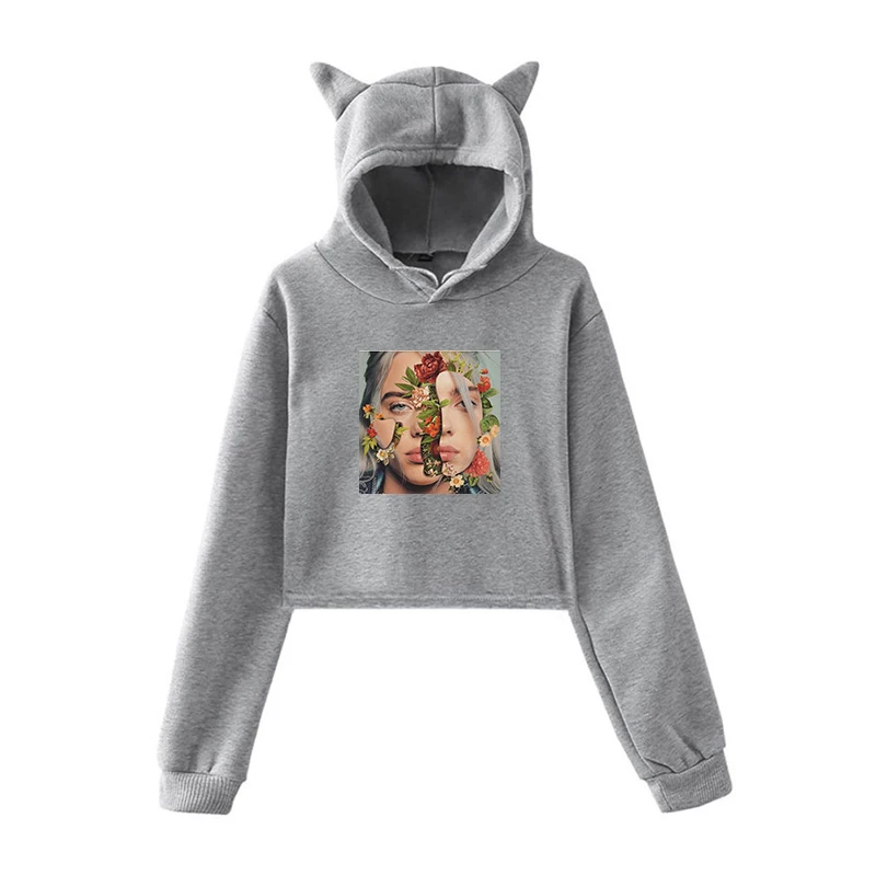 Kawaii Hoodie 15 Billie Eilish Модные женские толстовки короткий кошачий Топ женские летние толстовки с капюшоном сексуальные популярные Kpop Harajuku размера плюс повседневные - Цвет: Kawaii Hoodie 15