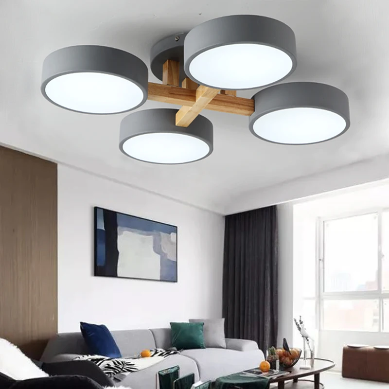 TRAZOS, скандинавский деревянный декор, светодиодные потолочные светильники для гостиной, 220 В, круглый металлический потолочный светильник, монтируемый на поверхность, осветительный прибор