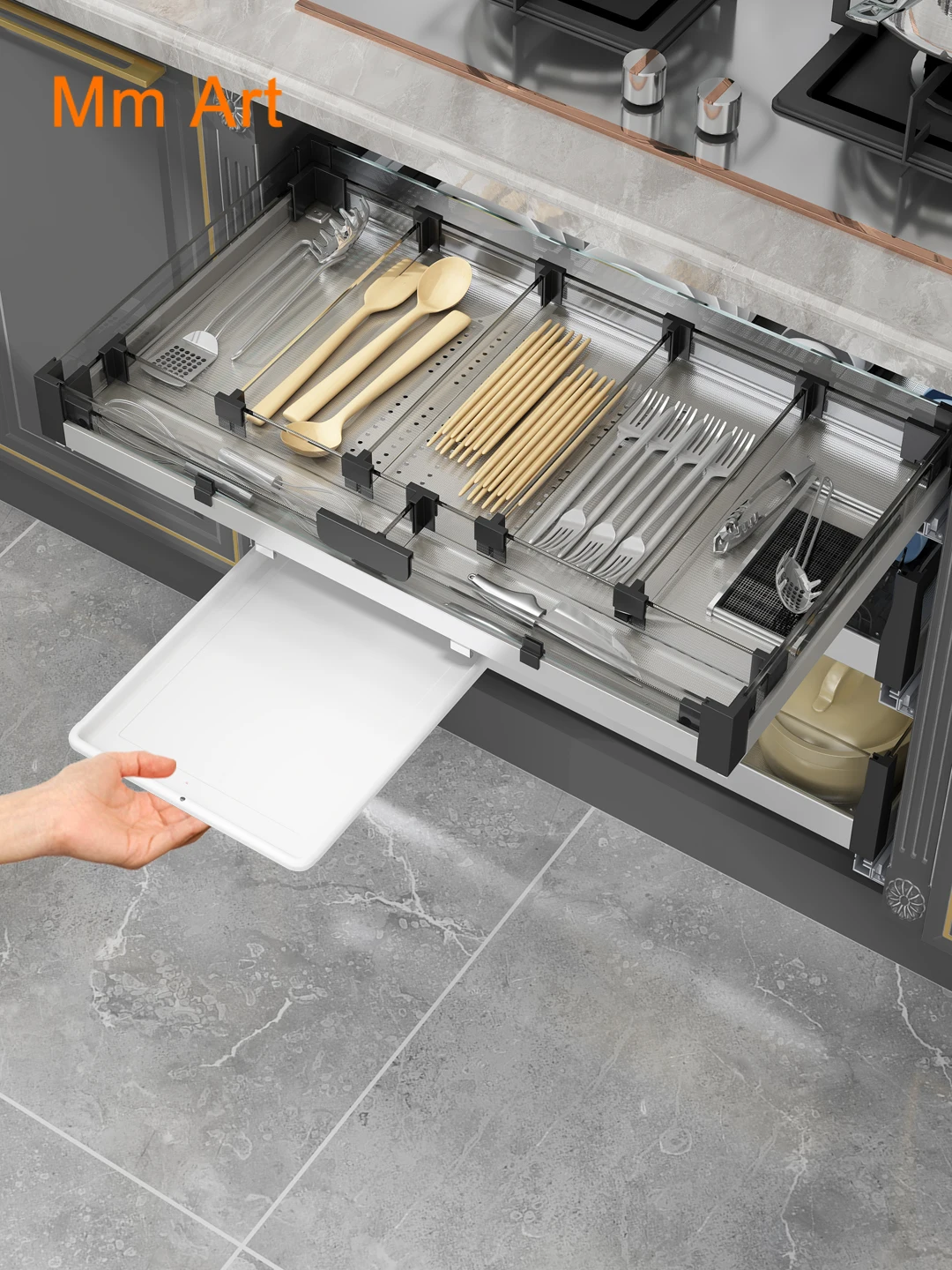 Cabinet 304 Stainless Steel Tools Single-Layer Tableware Draining Storage Separated Thin Basket