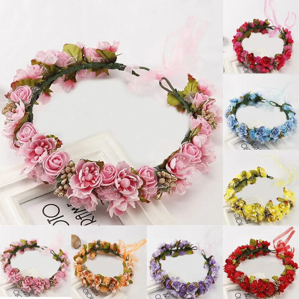 

Women Bridal Flower Garland Headband Flower Crown Hair Wreath Halo Headband Women Adjusted Flower Garland Headband #5$