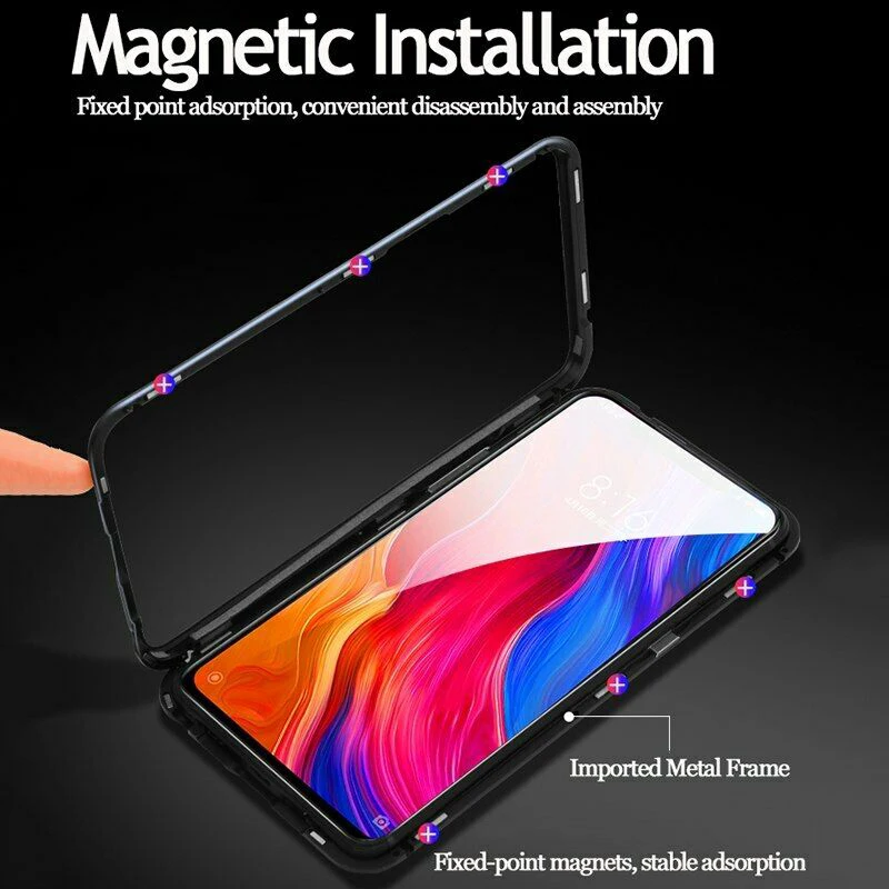 Магнитный металлический чехол из закаленного стекла для xiaomi Redmi 8 7 7A Note 7 8 K20 Pro xiaomi 8 9 SE CC9E A3 Pocophone F1