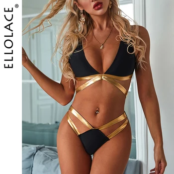 

Ellolace Fashion Bikini Gold Swimsuits Backless Women's Swimwear Bodycon Femlae Bathing Suit Vocation Summer Bikini 2020