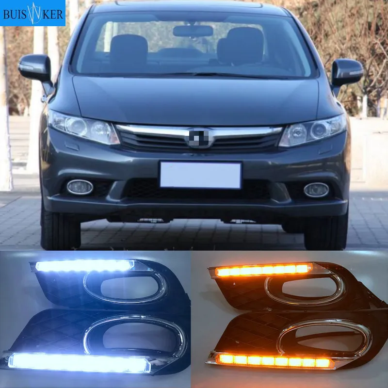 

Turning Signal style Relay 12V Car LED DRL Daytime Running Lights Accessories with Fog Lamp Covers For Honda Civic 9th 2010-2013
