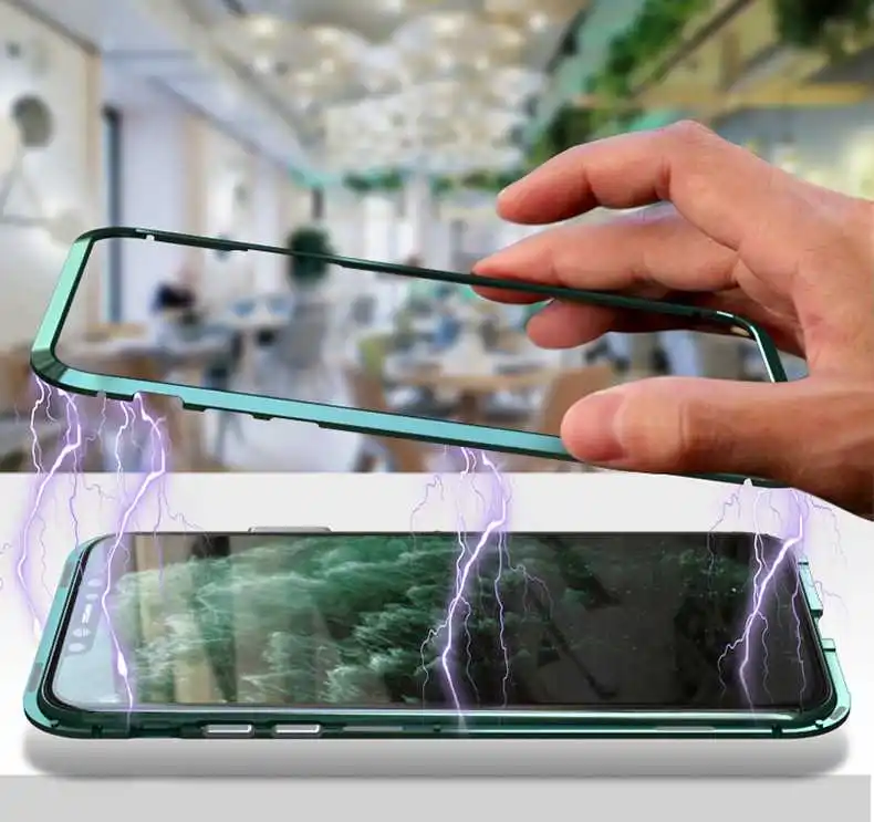 Чехол для iPhone 11 Pro Max, металлическая рамка, закаленное стекло, Магнитный чехол, модный защитный чехол, роскошный алюминиевый сплав