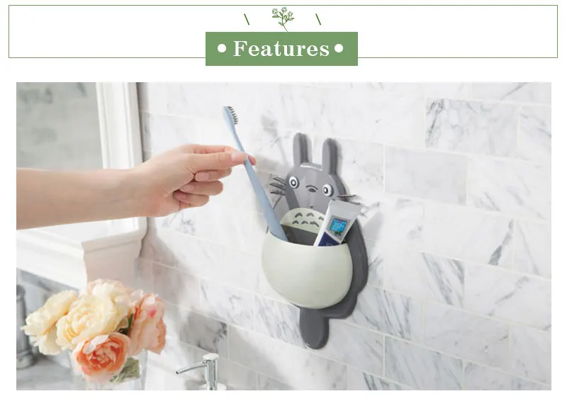Пластиковый милый мультяшный Тоторо стиль стойка органайзер для дома кухонные часы с чашкой на присоске для ванной зубная щетка держатель для губки Органайзер
