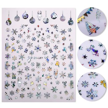 

Laser Silver 3D Nail Sticker Xmas Christmas Transfer Decals Stickers for Nails Holographics Self-adhensive Slider Decoration