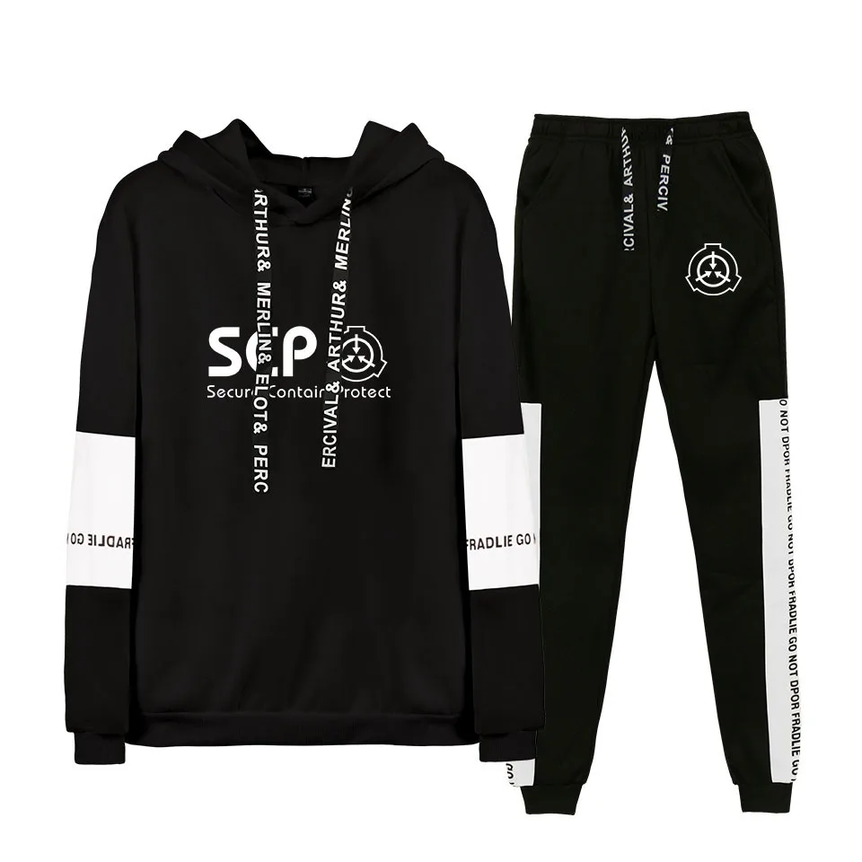 

Scp Foundation Fall / Winter Fashion Men / Women Black Hooded Sweatshirt + Sweatpants Men Two Piece Hooded Clothes XXS-4XL
