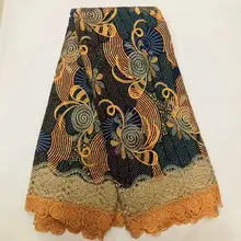 Горячая Африканский воск с кружевом/Высокое качество хлопок кружева восковые ткани/африканская ткань набивной воск вышивка кружева! O-4621