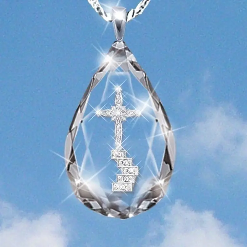 

Fashion AAA Crystal Cross Necklaces for Women Water Drop Pendant Necklaces Bridal Engagement Wedding Jewelry Gifts