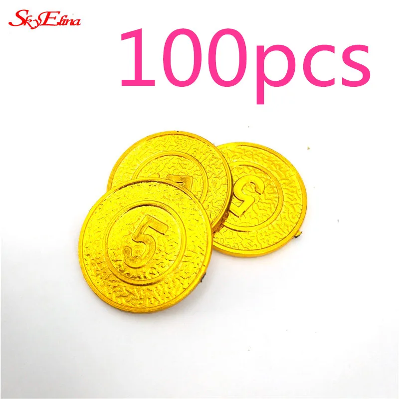 100pcs 50/100 шт Пластик игра пиратские золотые монеты 5 юаней дороже; номинал фишки реквизит настольные игры монеты 6zhh269-270 - Цвет: 100pcs