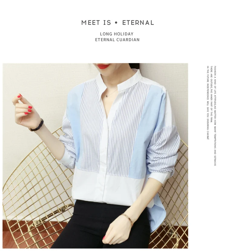 Blusas mujer de moda, женские офисные топы с v-образным вырезом, блузка, женская шифоновая блузка в полоску с длинным рукавом, женские рубашки, женские топы C377
