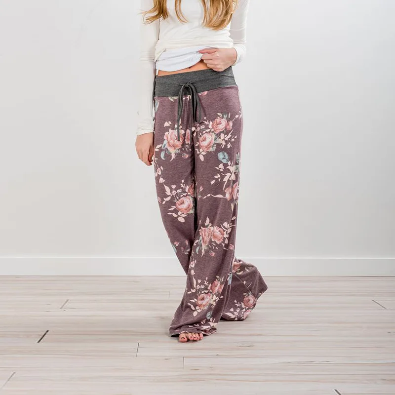 Модные летние женские Цветочные Свободные Бохо широкие длинные брюки дамы брюки для йоги S~ 3XL - Цвет: 3