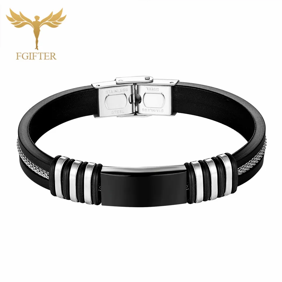 Регулируемый черный силиконовый ремень браслет цепочка для мужчин геометрический нержавеющая сталь манжеты браслеты и браслеты мужской подарок - Окраска металла: Black Bracelet