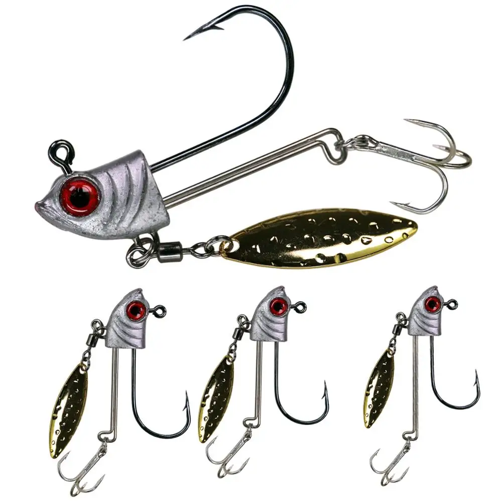 1 piece Jig Head Hook with Spinner Blades 7g 10g 17g Fish Lead Head Fishhook  Artificial Bait Lead Jig Hook For Soft Lure