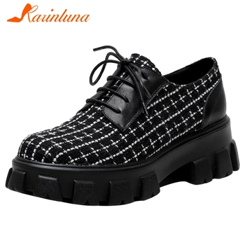 

Karinluna 2020 Hot Sale Genuine Leather Lace-Up Comfortable Shoes Woman Vulcanize Platform Mix Color INS Hot Vulcanize Women