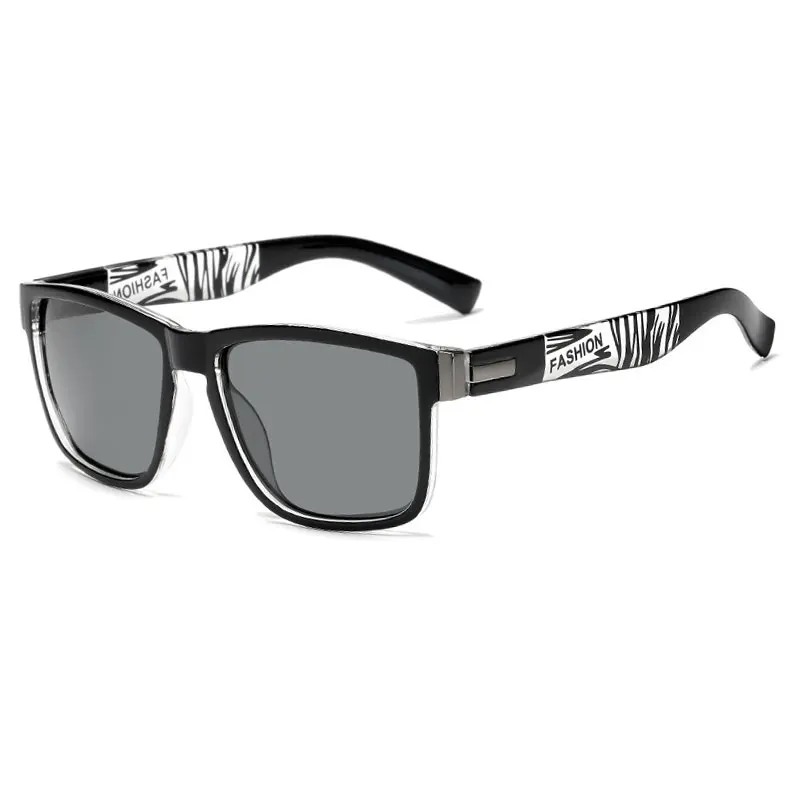 Bright Black HUHAITANG, модные мужские поляризованные солнцезащитные очки, женские, квадратные, для улицы, для вождения, солнцезащитные очки, мужские, брендовые, дизайнерские, с узором, женские солнцезащитные очки - Цвет линз: Bright Black