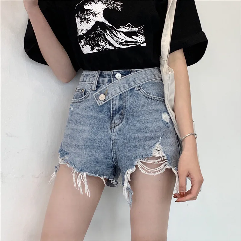 2019 летние женские джинсовые винтажные светло голубые однотонные шорты модные с