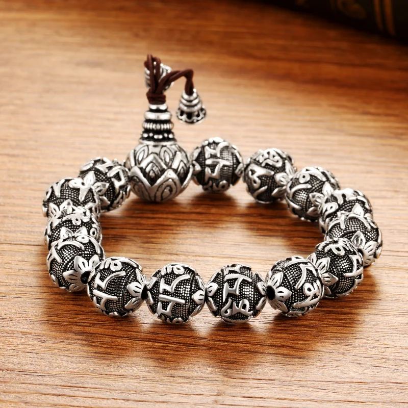 Cigovo ретро серебряный браслет, Будда бусы, мужской властный, 990 чистое серебро, шесть слов, настоящие слова