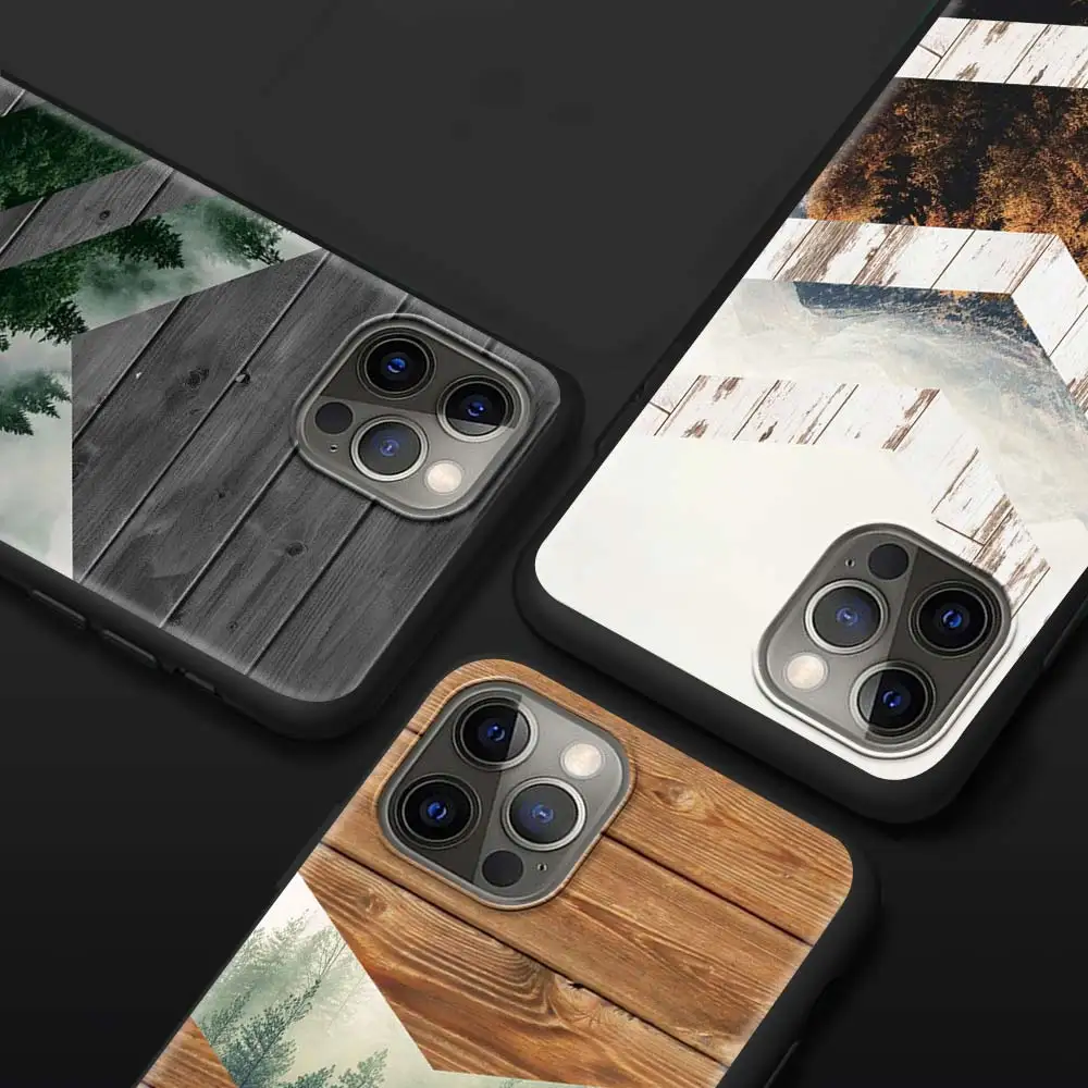 iphone 13 wallet case Forest Geometry Wood Nature Case For Apple iPhone 11 13 12 Pro 7 XR X XS Max 8 6 6S Plus 5 5S SE 2020 13Pro Black Phone Cover case for iphone 13 