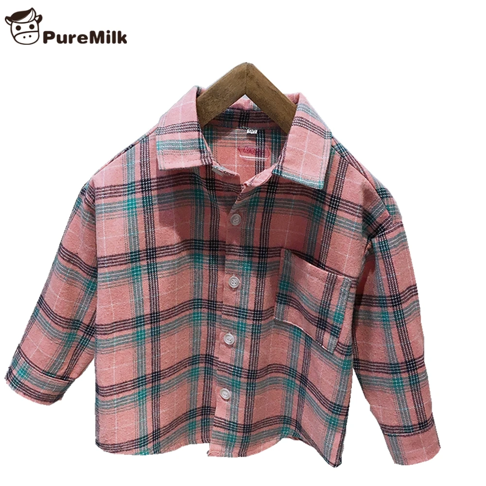 PureMilk/рубашка в клетку; розовый топ для мальчиков; хлопковая детская одежда с длинными рукавами