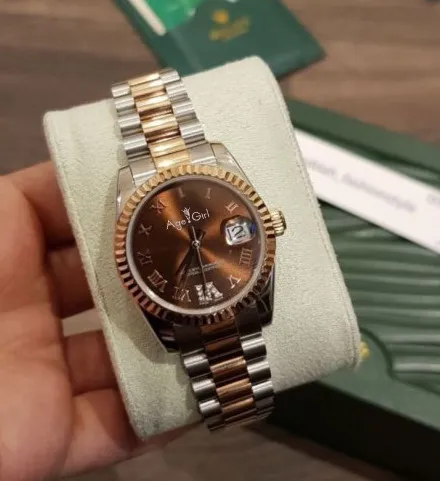 

Luxury Brand New Men Datejust Stainless Steel Automatic Mechanical Diamond Rome Dial Sapphire Rose Gold Coffee Sport Watch 36mm