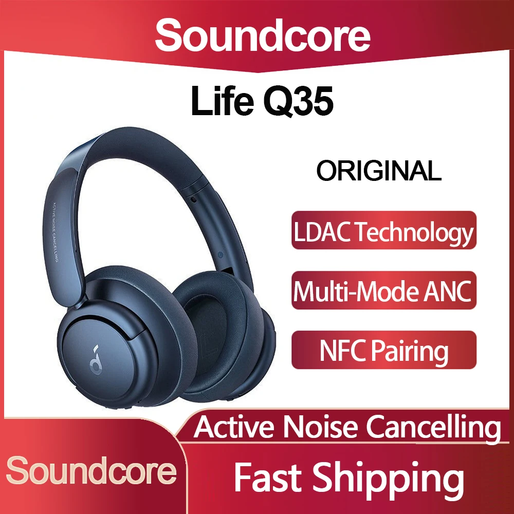 Soundcore life q35 fone de ouvido sem fio, fone de ouvido com cancelamento de ruído ativo, bluetooth, longo tempo de reprodução, fone de ouvido ldac