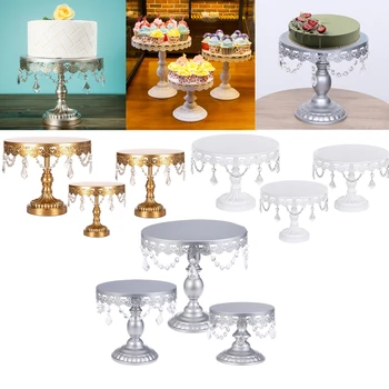 

Cake Decorating Supplies Crystals Cake Stand Cupcake Tower Stand Wedding Plates Set Metal Round Party Dessert Display Decor Tray