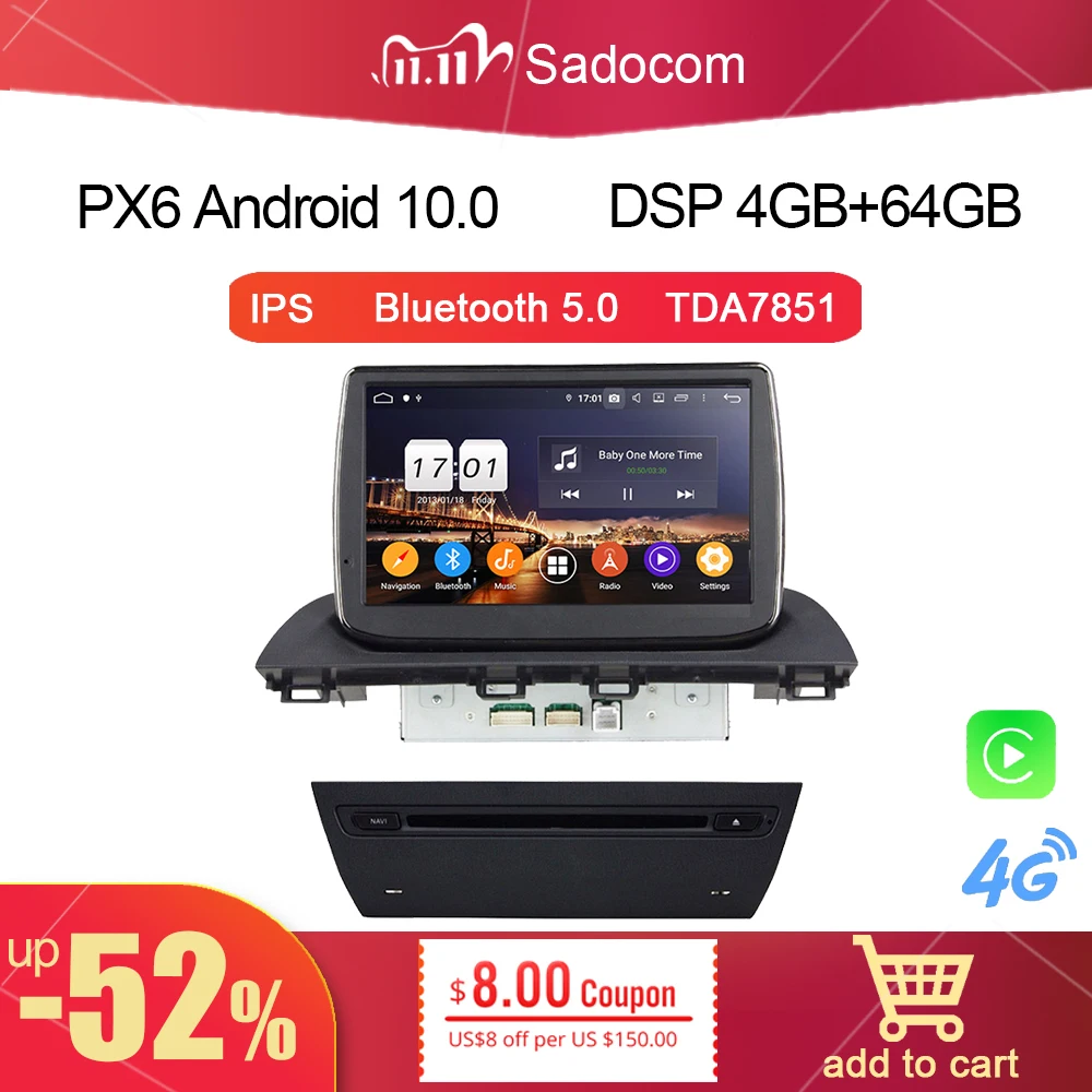 DSP PX6 9 &quotHD TDA7851 Android 10 0 8 ядер 4 Гб ОЗУ + 64 ГБ Автомобильный DVD плеер для Mazda 3 Axela 2014 GPS