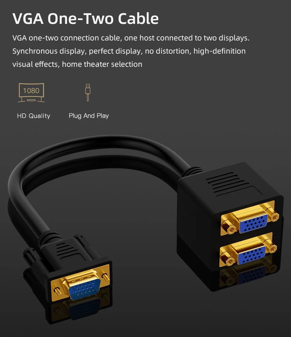 VGA сплиттер 1080P 1 в 2 выход VGA на двойной VGA адаптер папа-мама кабель для ПК HDTV проектор монитор