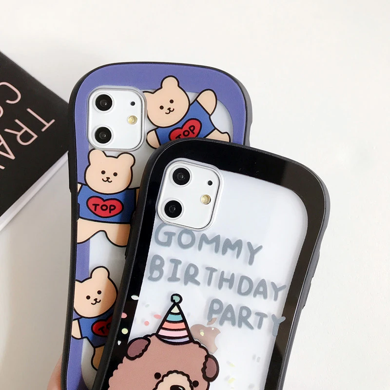 Чехол для телефона с мультяшным медведем из прозрачного стекла для iphone 11 11Pro Max XR X Xs Max 7 8 6 6s plus противоударные задние чехлы