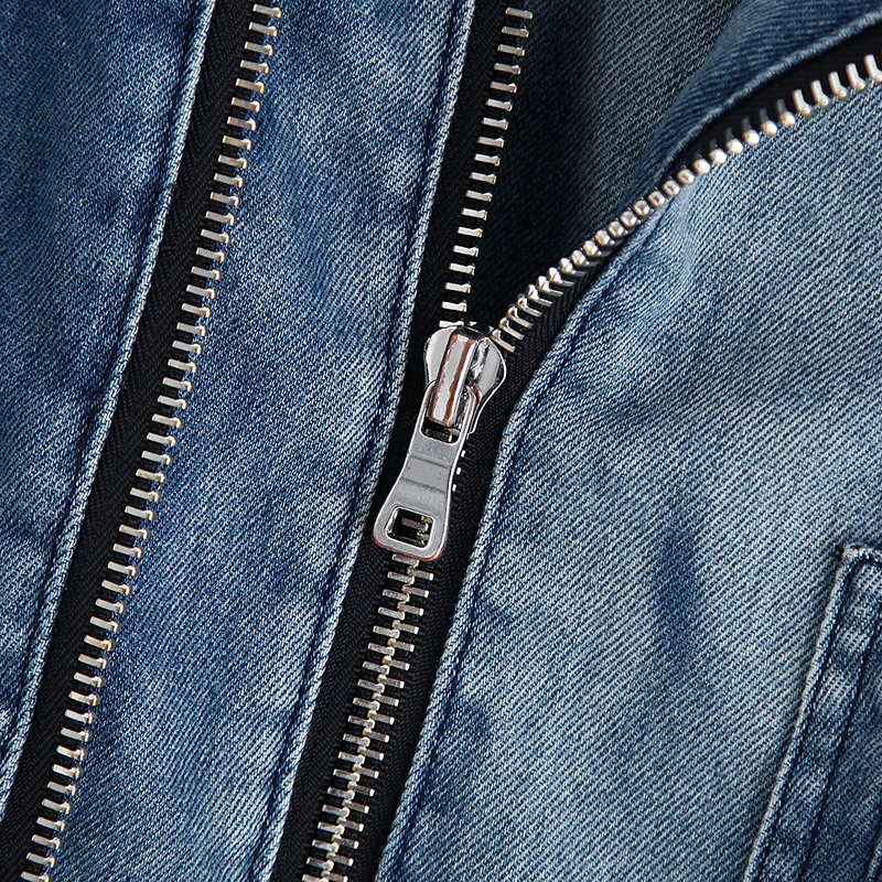 Мужская джинсовая куртка уличная Мужская s рваные джинсовые куртки с несколькими молниями рваная уличная одежда мотоциклетные байкерские джинсы куртка