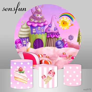 

Sensfun Round Circle Candyland Ice Cream Party Backdrops For Girls Birthday Party Baby Shower Pink Candy Bar Backgrounds Custom