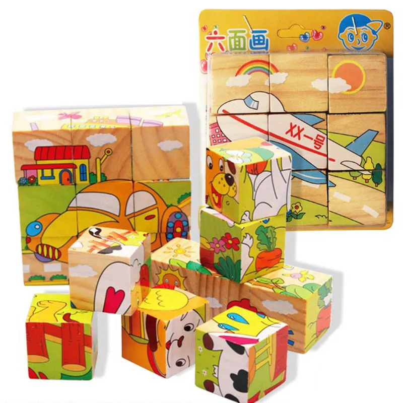 

9Pcs/Set Animal Pattern Baby Puzzle Board Early Education Toy Children's Toys Three Dimensional Hexahedral Wooden Jigsaw Puzzle