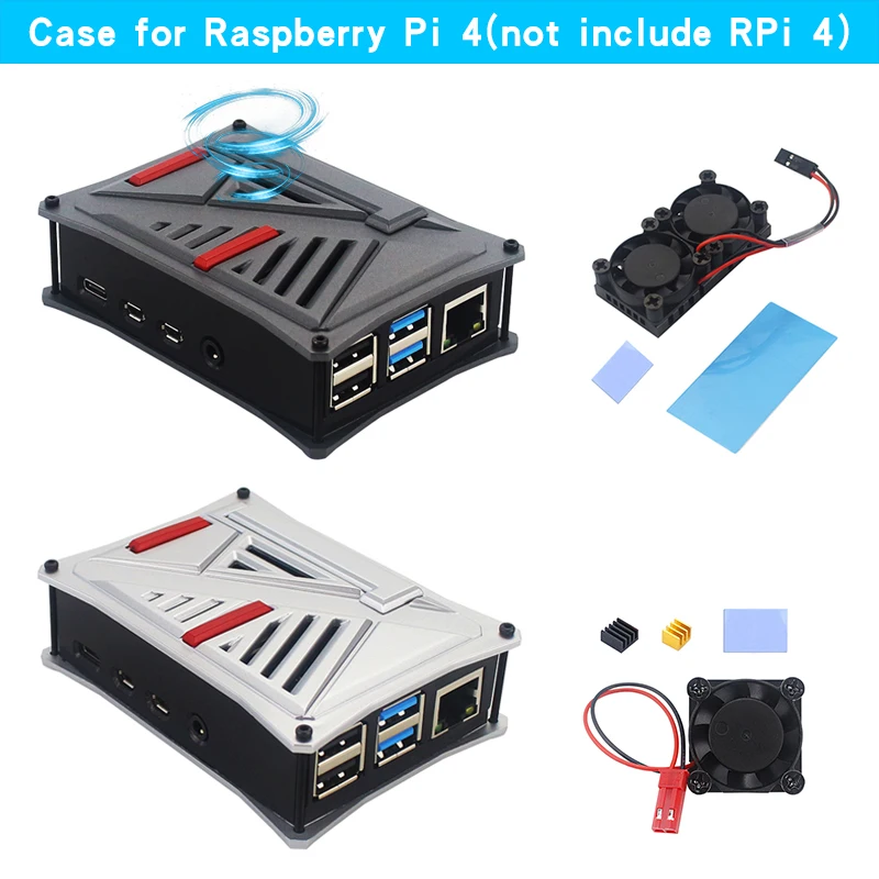 Последняя модель Raspberry Pi 4 чехол ABS коробка серый серебряный защитный корпус+ двойной вентилятор для Raspberry Pi 4 Модель B