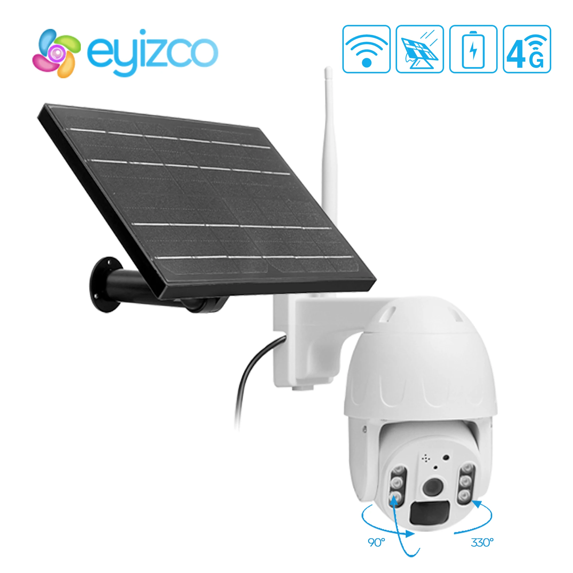 4G SIM IP Camera Outdoor 1080P 8W Solar Panel Rechargeable Battery Powered PTZ Security Waterproof 12m PIR Motion 360 No Network |