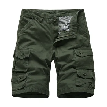 

2020 Summer Cargo Shorts Men 100% Cotton Solid Casual Short Multi-pocket Streetwear Cargo Pants Bermuda Short Homme