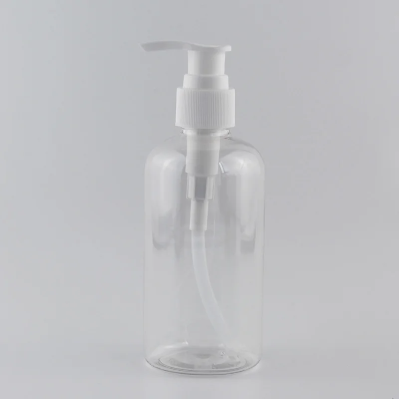 Clear Bottle White Высококачественные многоразовые пластиковые контейнеры с белым прозрачным черным дозатором для лосьона 220 мл 220cc круглые ПЭТ бутылки для шампуня 12 шт - Цвет: Clear Bottle White