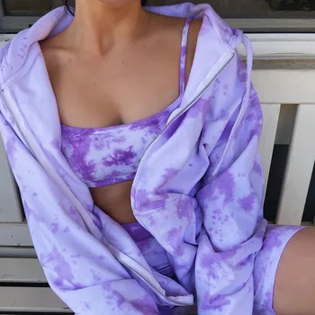 

2020summer And Autumn New Hot Hooded Jacket Zipper Drawstring Tie-dye Printing Loose Long Sleeves Casual Street Women's Clothing