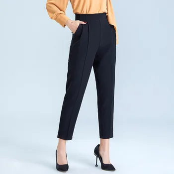 

2020 Women's solid color micro-elastic loose suit pants commuting wind waist temperament ankle-length pants women