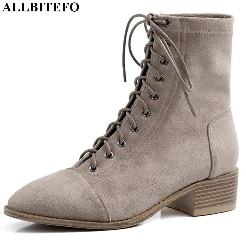 

ALLBITEFO High quality flock women boots fashion ankle boots simple style Autumn Winter Frenulum Martin boots comfortable